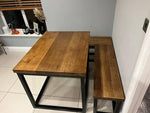 Solid Oak Industrial Style Kitchen Booth Table & Wrap Around Bench Set image 4