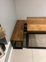 Solid Oak Industrial Style Kitchen Booth Table & Wrap Around Bench Set image 1