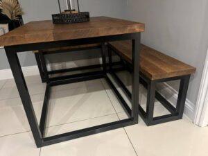 Solid Oak Industrial Style Kitchen Booth Table & Wrap Around Bench Set