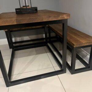 Solid Oak Industrial Style Kitchen Booth Table & Wrap Around Bench Set