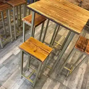 Tall Rustic Bar Table And Stool Set, Gold Steel